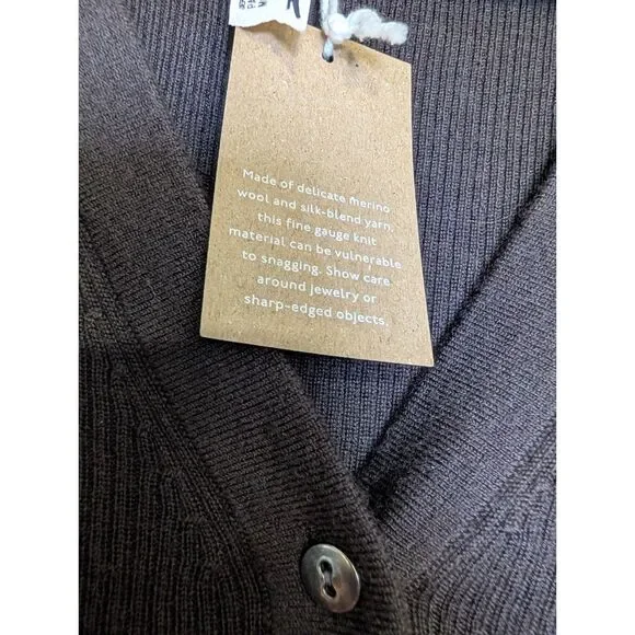 Madewell Merino Silk V-Neck Cardigan Brown Slim Fit Knit XXS NY442 Quiet Luxury - Picture 10 of 11